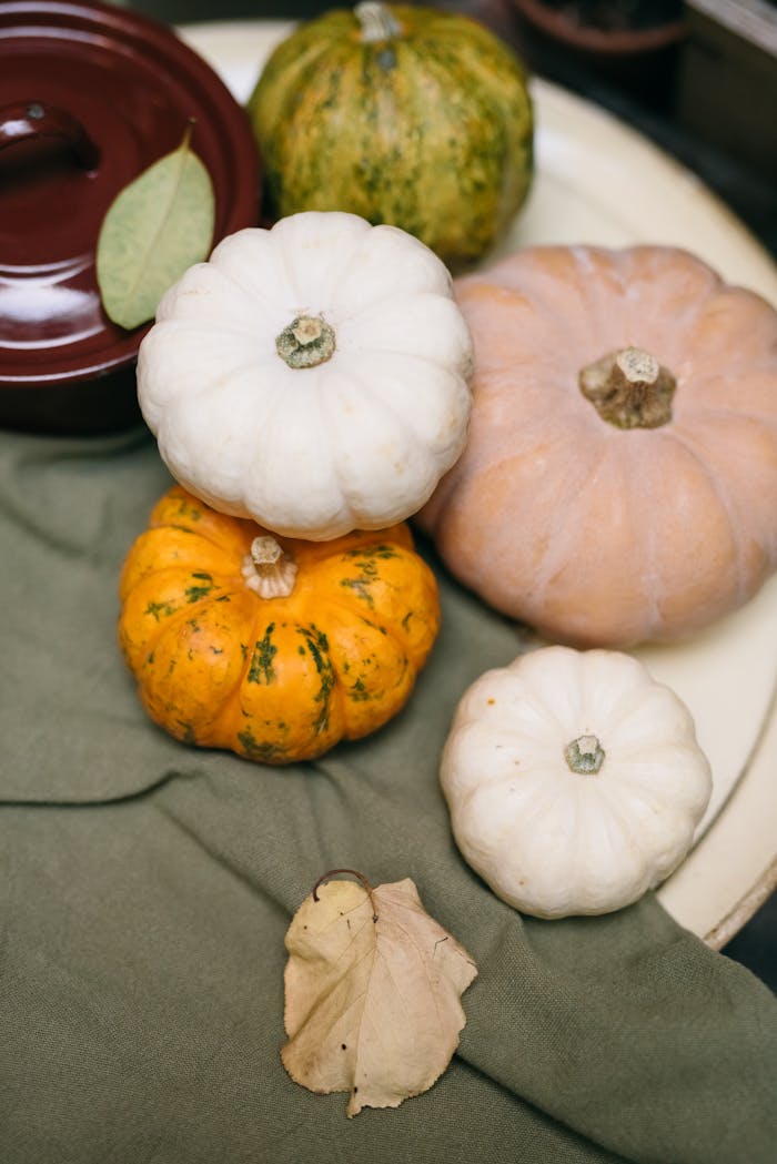 The Art of Drawing Readers In: Your attractive post title goes here Colorful display of assorted pumpkins and gourds on a table setting, perfect for autumn themes.